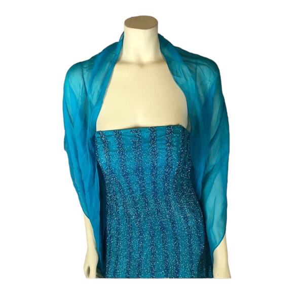 Vintage Alyce Designs 80s Strapless Beaded Blue Prom Evening Gown scarf size 8 - Picture 5 of 13